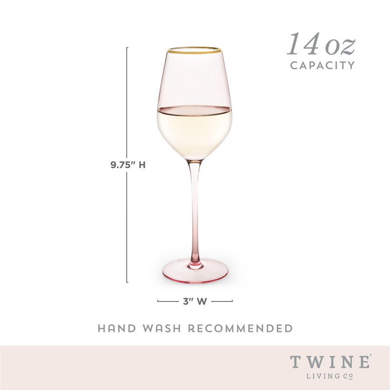 Twine Rose White Wine Glasses, Gold Rimmed Pink Tinted Crystal Wine Glass Set, Stemmed Wine Glasses, Set of 2, 14 Ounces - Image 3